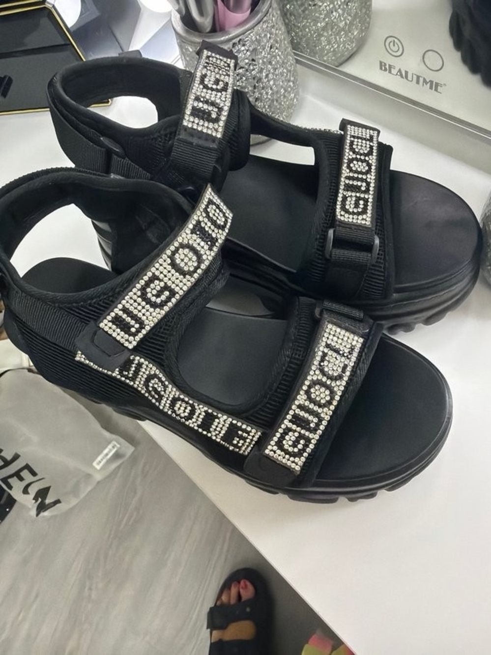 GCDS Black Crystal Logo Platform Sandals — Size 41 🖤